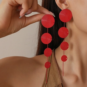 Statement Long Tassel Earrings Iron Textured Round Discs With 925 Sterling Silver Earring Post Oversized Geometric Jewelry For Women
