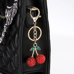 Fashion Rhinestone Resin Cherry Keychain Luxury Fruit Bag Charm Creative Women Keyring Pendant Gift Ornament