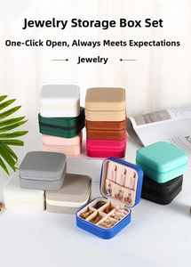 Detail view of portable PU leather jewelry box featuring multiple compartments and soft lining