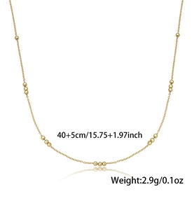 Detailed view of gold beaded choker necklace with size specs 40+5cm and weight 2.9g