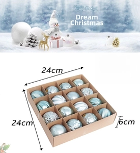 Set of 16 light blue and silver Christmas ball ornaments with varied textures and 6cm size