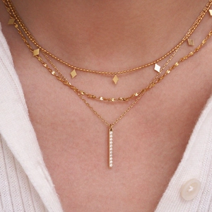 Ins Fashion Layered Stainless Steel Necklace 14K Gold Plated Rhinestone Pendant Necklaces Tassel Geometric Jewelry For Women