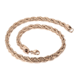 Rose gold twisted rope chain necklace for men and women with secure lobster clasp