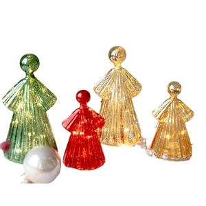 Set of four Nordic glass LED Christmas angel and tree ornaments in green, red, and gold
