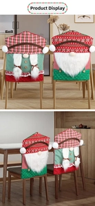 Detailed view of Christmas chair covers with knitted snowflake patterns and plush fur trim