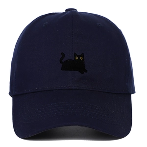 Casquette de baseball en coton bleu marine avec broderie chat noir et yeux jaunes