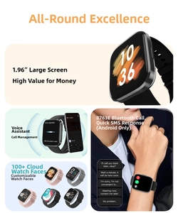 Detail of 1.96-inch HD screen showing smooth interface and square smart watch frame