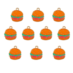Set mit 10 bunten Emaille-Burger-Anhängern mit goldenen Metallschlaufen für DIY-Schmuck