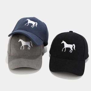 Gorras de béisbol de ante con bordado de caballo en azul marino, gris y negro