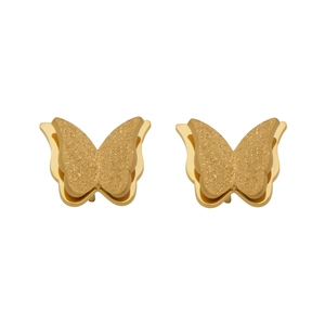 Elegant gold-plated stainless steel butterfly stud earrings with matte and polished texture