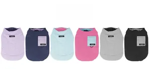 Color selection of padded dog vests showing purple, blue, pink, and grey color options