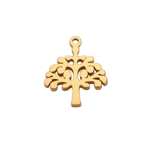 Golden stainless steel tree pendant charm for DIY necklaces and earrings 12.2x15.1mm