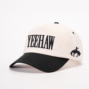 Vintage YEEHAW embroidered baseball cap with cream crown and black contrast visor