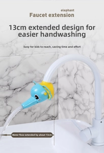 Blue elephant faucet extender with 13cm extension for children's easy hand washing