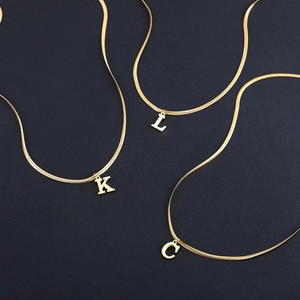 Minimalist 18K gold stainless steel K L C letter pendants on snake bone chains