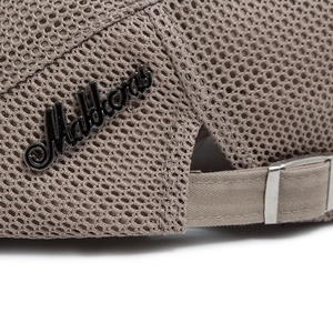 Adjustable khaki mesh ivy cap with metal logo detail and breathable summer fabric