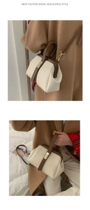 Detail of retro color-block doctor bag with golden clasp in beige and brown tones