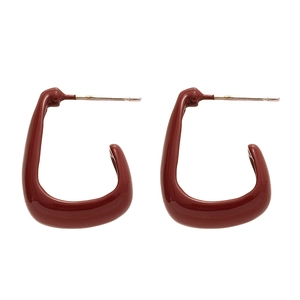 Boucles d'oreilles géométriques en U rouge foncé brillant au design minimaliste chic