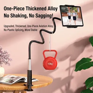 Universal long arm tablet stand in black aviation alloy with 10kg heavy duty capacity