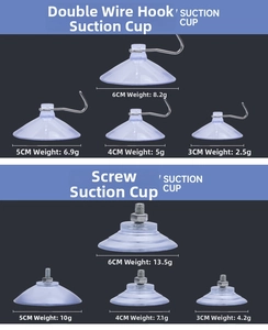 Transparent vacuum suction cups with metal hooks and screws in sizes 3cm to 6cm