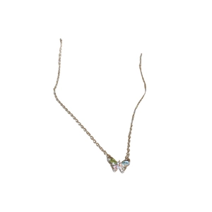 Minimalist silver butterfly necklace with colorful zircon gemstones for women