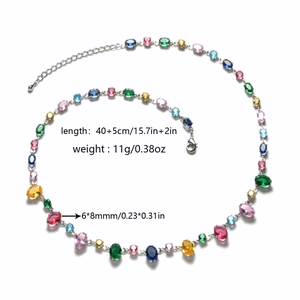 Detailed specs of the 18K gold plated oval crystal necklace with multi-color stones
