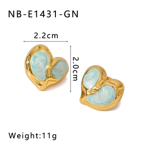 Detail view of heart earrings with blue marble inlay, 2.2cm width and 11g weight