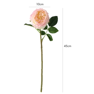 Detailed close-up of a pink artificial Austin rose showing 10cm flower head and 45cm stem