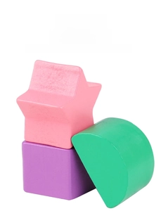 Close-up of premium large sized wooden block toys in various shapes for safe child play