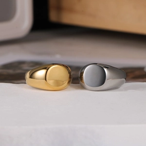 Minimalist Signet Ring Polished Stainless Steel Wide Band Smooth Flat Top Fashion Jewelry For Men Women