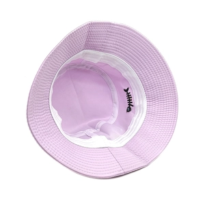 Light purple cotton bucket hat with interior fishbone embroidery and soft sweatband