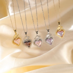 Elegant heart crystal pendant necklaces in various colors with gold and silver chains
