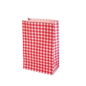 Colorful red and white checkered kraft paper gift bag with zigzag edge for small gifts