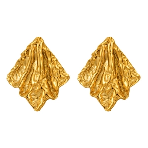 Irregular textured gold geometric diamond earrings in stainless steel on white background