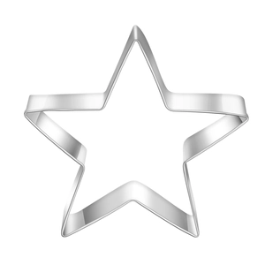 Detail of star-shaped stainless steel cookie cutter with sharp edges and metallic finish