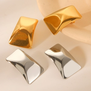 Minimalist 18K gold and silver stainless steel rectangular earrings with mirror polish
