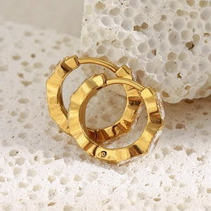 18K gold plated stainless steel textured hoop earrings with sparkling marquise zircons