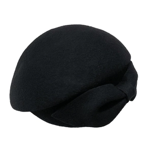 Elegant black wool beret with large side bow detail in British vintage style for women