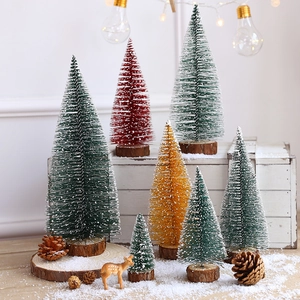Mini Christmas Tree Desktop Ornament Snow Frosted Sisal Pine Tree With Natural Wood Base For Tabletop Holiday Home Decor