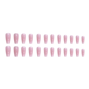 Faux ongles dégradé rose pailleté forme ballerine longue lot de 24 pièces