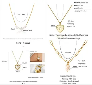 Size guide for 18K gold plated stainless steel pearl and heart shell necklaces