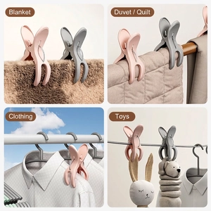 Windproof plastic quilt clips for laundry drying, featured in pink and grey rabbit ear design