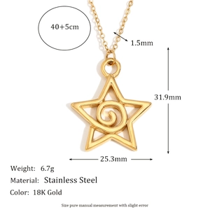 18K gold plated stainless steel star pendant necklace with dimensions and details