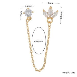 Detailed size specifications of 18K gold chain earring with clover zircon studs