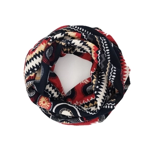 Ethnic pattern infinity scarf with red and black geometric print for autumn winter