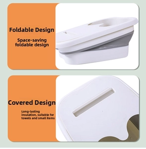 Detail view of the collapsible foot soaking tub showing folding lid and compact storage