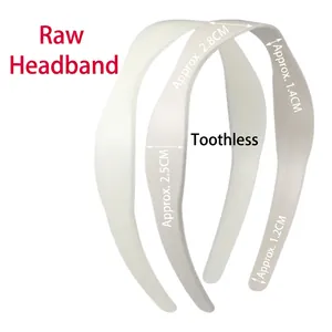 Close-up of four white toothless plastic DIY headbands in 1.2cm to 2.8cm widths