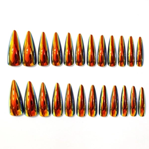 Metallic gradient stiletto press-on nails with holographic mirror finish, 24 piece set