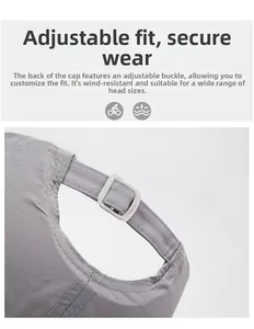 Detail of adjustable metal buckle and stitching on quick-dry sports baseball cap