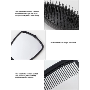 Portable 4-in-1 hair comb and mirror set with massaging bristles and sleek black finish